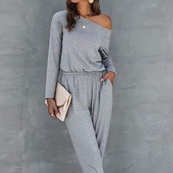 Women's Off Shoulder Jumpsuit Gray Size Small - Picture 8 of 10